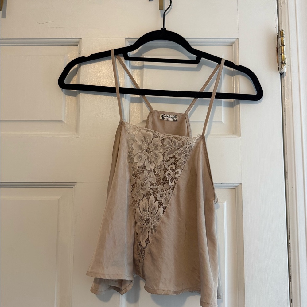 Free People Lace-Front Satin Camisole - Taupe